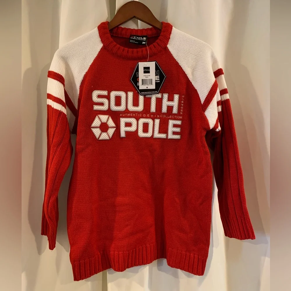 South Pole Authentic Collection Men's M Red White Long Sleeve‎ Pullover Sweater